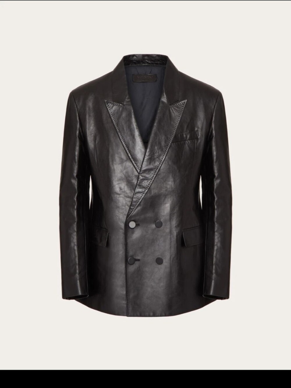 Valentino Black Leather Peak Lapel Double Breasted Jacket 38 NWT